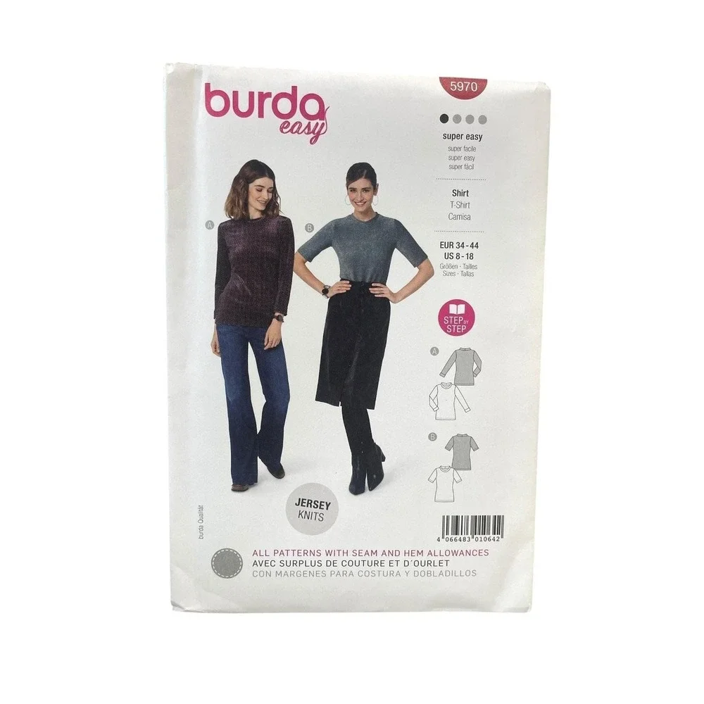 Burda Easy 5970 Shirt T-Shirt Top US 8-18 EUR 34-44 Stretch Knit